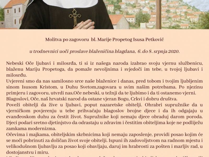 Molitva po zagovoru bl. Marije Propetog Isusa Petković